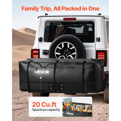 VEVOR 59.84 x 24.02 x 24.41 in Hitch Cargo Carrier Bag, Waterproof 840D PVC, 20 Cubic Feet, Heavy Duty Cargo Bag for Truck Bed Storage with 6