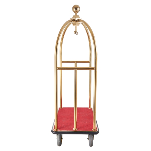 VEVOR 1500 LBS Load Hotel Luggage Cart, Brushed Stainless Steel Bellman's Cart Curved Uprights, Valet Cart with Red Carpeted Deck and 8-inch Rubber