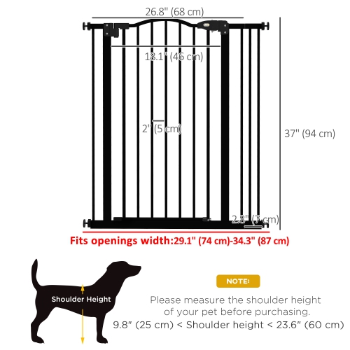 PawHut 29"-34" Wide Dog Gate with Door, Pressure Fit, Auto Close, Double Locking for Doorways Hallways Stairs, 37" Tall, Black