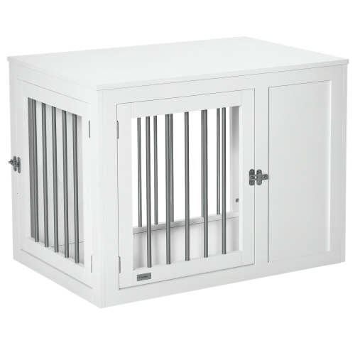 PawHut Furniture – Cage pour chien avec deux portes, cage d'extrémité pour animal de compagnie avec verrous, pour chiens de taille moyenne – Blanc