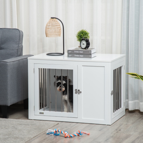 PawHut Furniture – Cage pour chien avec deux portes, cage d'extrémité pour animal de compagnie avec verrous, pour chiens de taille moyenne – Blanc