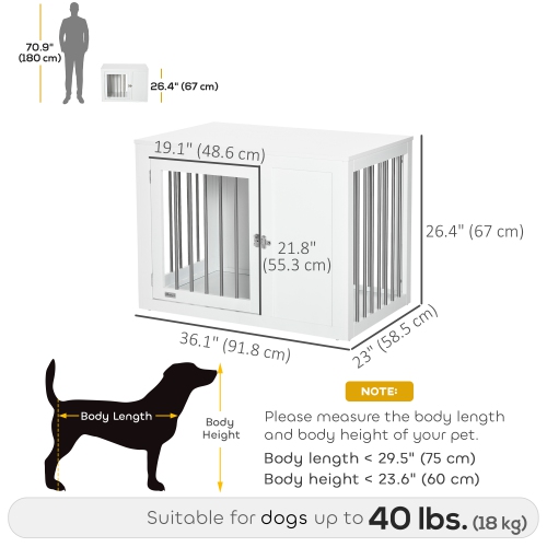 PawHut Furniture – Cage pour chien avec deux portes, cage d'extrémité pour animal de compagnie avec verrous, pour chiens de taille moyenne – Blanc