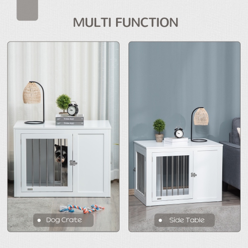 PawHut Furniture – Cage pour chien avec deux portes, cage d'extrémité pour animal de compagnie avec verrous, pour chiens de taille moyenne – Blanc