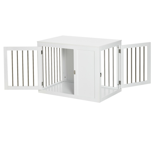 PawHut Furniture – Cage pour chien avec deux portes, cage d'extrémité pour animal de compagnie avec verrous, pour chiens de taille moyenne – Blanc