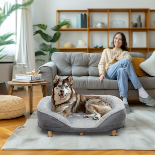 PawHut Dog Sofa Bed for Large Sized Pet, Cat Sofa with Soft Velvet Fabric, Removable Cushion, Washable Cover, Anti-Slip Foot Pads, 55 lbs Dog Couch,