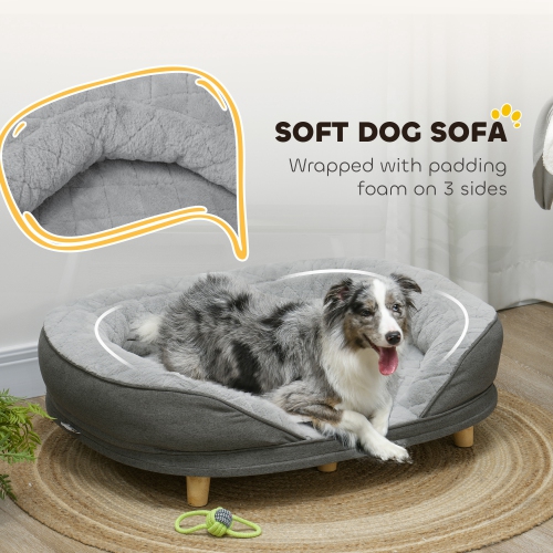 PawHut Dog Sofa Bed for Large Sized Pet, Cat Sofa with Soft Velvet Fabric, Removable Cushion, Washable Cover, Anti-Slip Foot Pads, 55 lbs Dog Couch,