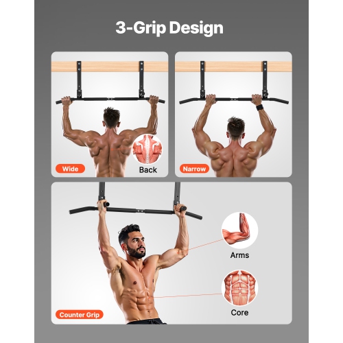 VEVOR 440 lbs Capacity Joist Mount Pull Up Bar, Ceiling Mounted Chin Up Bar, Multi-Grip Pull Ups, 42 in Width Multifunctional Training Station, Steel