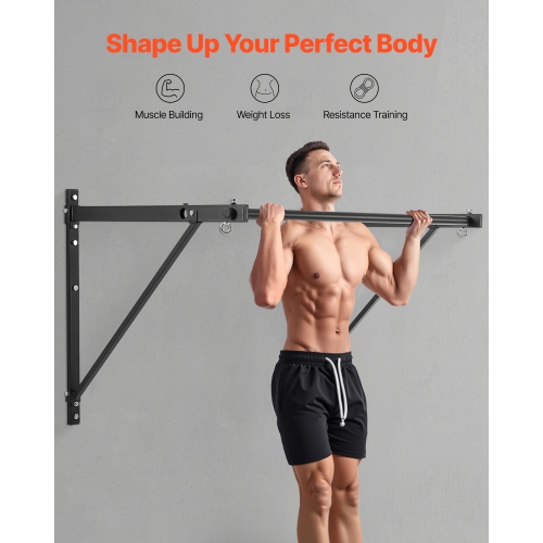 VEVOR 50 in Width Pull Up Bar, Wall Mounted Pull Ups, Adjustable Depth 22" or 30" from Wall, Steel Upper Body Workout Bars, 440 lbs Weight Capacity