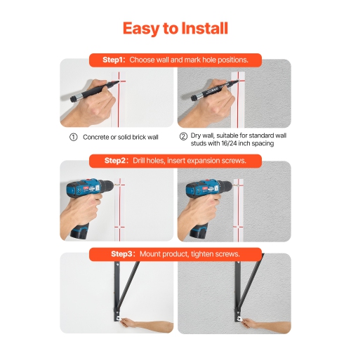 VEVOR 50 in Width Pull Up Bar, Wall Mounted Pull Ups, Adjustable Depth 22" or 30" from Wall, Steel Upper Body Workout Bars, 440 lbs Weight Capacity