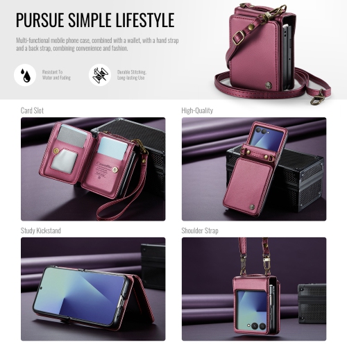 Compatible avec l'étui Z Flip 7, la bandoulière SM Z Flip 7, le porte-carte et la bandoulière bourgogne de Samsung