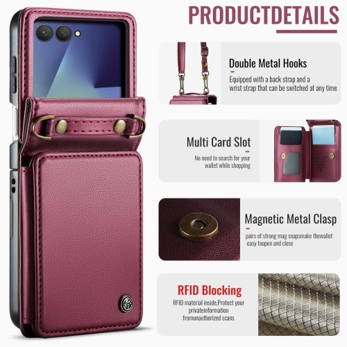 Compatible avec l'étui Z Flip 7, la bandoulière SM Z Flip 7, le porte-carte et la bandoulière bourgogne de Samsung