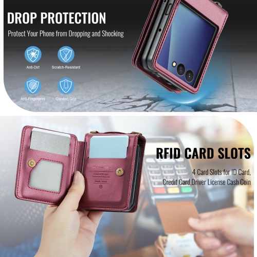 Compatible avec l'étui Z Flip 7, la bandoulière SM Z Flip 7, le porte-carte et la bandoulière bourgogne de Samsung