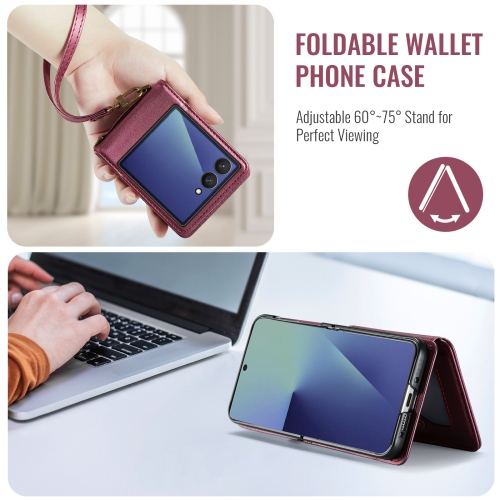 Compatible avec l'étui Z Flip 7, la bandoulière SM Z Flip 7, le porte-carte et la bandoulière bourgogne de Samsung