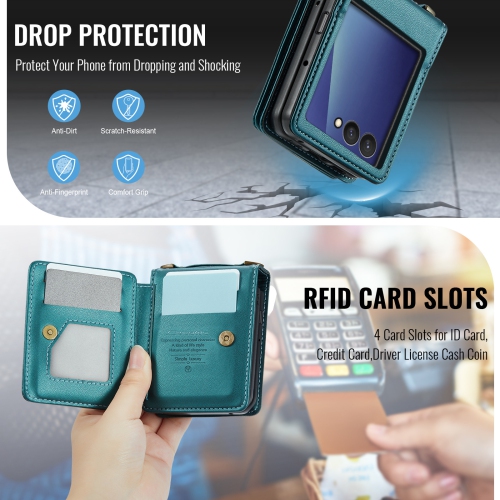 Compatible avec l'étui Samsung Z Flip 7, la bandoulière SM Z Flip 7, le porte-carte et la bandoulière turquoise