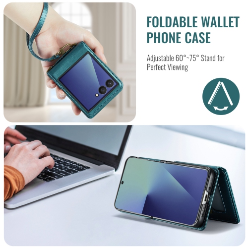 Compatible avec l'étui Samsung Z Flip 7, la bandoulière SM Z Flip 7, le porte-carte et la bandoulière turquoise