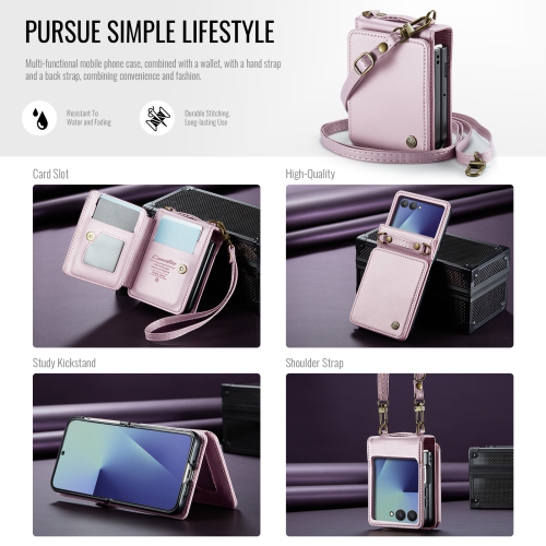 Compatible with the Samsung Z Flip 7 case, SM Z Flip 7 shoulder strap, card holder, and crossbody strap - Pink