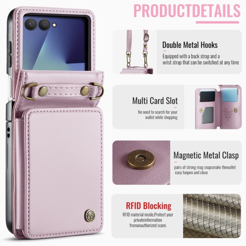 Compatible with the Samsung Z Flip 7 case, SM Z Flip 7 shoulder strap, card holder, and crossbody strap - Pink