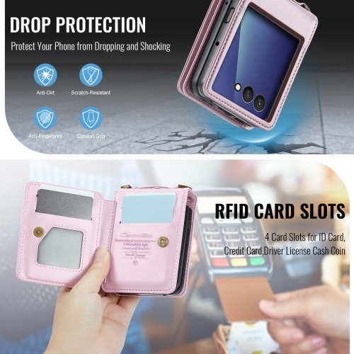Compatible with the Samsung Z Flip 7 case, SM Z Flip 7 shoulder strap, card holder, and crossbody strap - Pink