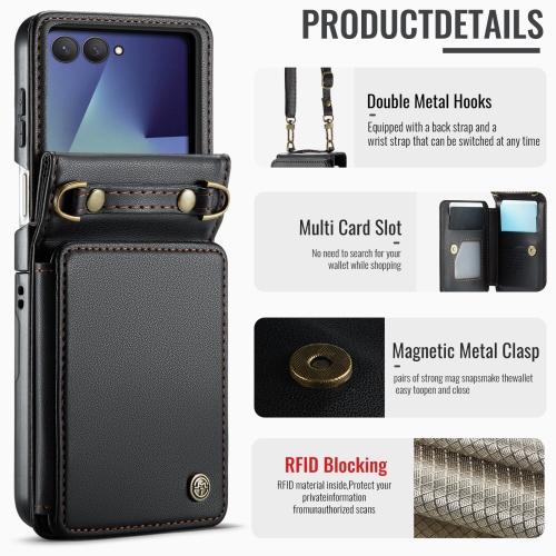 Compatible avec l'étui Z Flip 7 de Samsung, la bandoulière Z Flip 7 SM, le porte-carte et la bandoulière - Noir