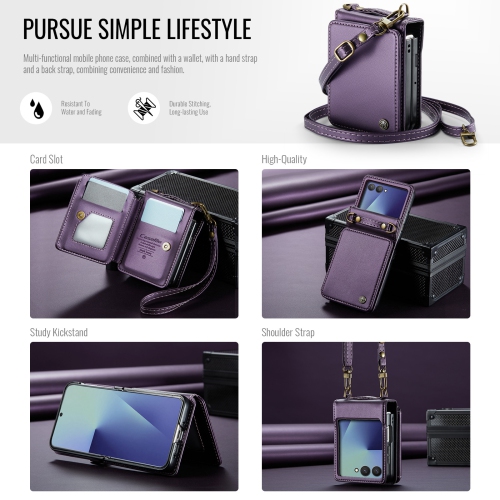 Compatible with the Samsung Z Flip 7 case, SM Z Flip 7 shoulder strap, card holder, and crossbody strap - Purple