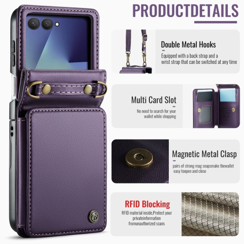 Compatible with the Samsung Z Flip 7 case, SM Z Flip 7 shoulder strap, card holder, and crossbody strap - Purple
