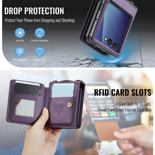 Compatible with the Samsung Z Flip 7 case, SM Z Flip 7 shoulder strap, card holder, and crossbody strap - Purple