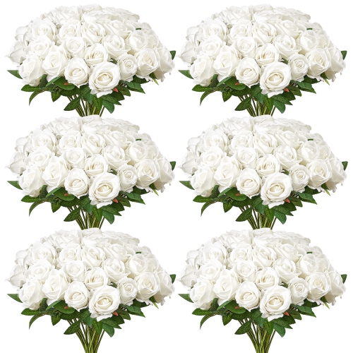 VEVOR  120 PCs Artificial Flowers, Real Looking Foam Fake Roses Bulk Faux Bridal Shower w Stems for Diy Wedding Bouquets, Home Centerpieces