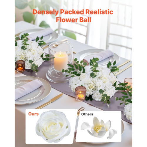 VEVOR 10 PCS Flower Balls Arrangement Bouquet, 17.7-Inch Diameter Artificial Flower Balls Wedding White Roses Centerpieces, Faux Flowers Arrangements