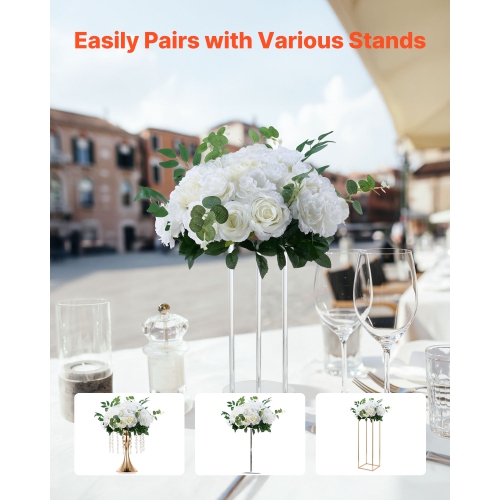 VEVOR 10 PCS Flower Balls Arrangement Bouquet, 17.7-Inch Diameter Artificial Flower Balls Wedding White Roses Centerpieces, Faux Flowers Arrangements