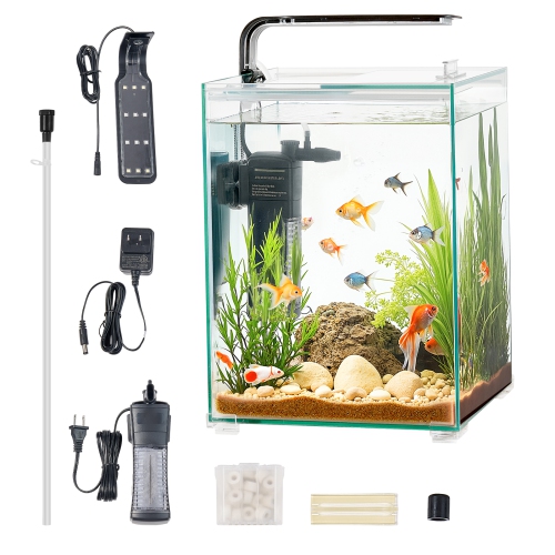 Aquarium VEVOR de 5 gallons pour aquarium, réservoir de démarrage intelligent carré en verre ultra-transparent à éclairage réglable à 3 couleurs,