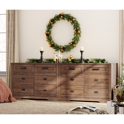 WAMPAT – Commode 2-en-1 pour chambre à coucher avec 12 tiroirs, commode de rangement de 94&nbsp;po de large, range-tout pour vêtements en bois, salle