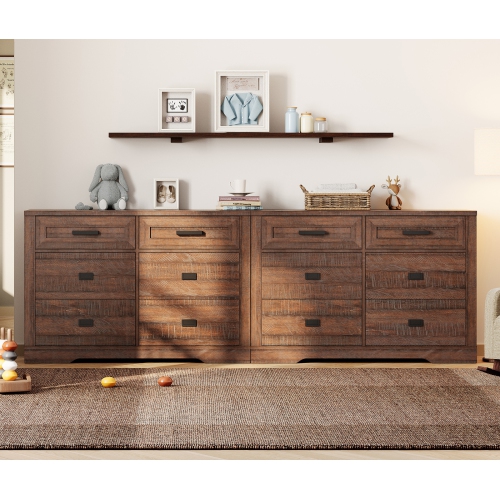 WAMPAT – Commode 2-en-1 pour chambre à coucher avec 12 tiroirs, commode de rangement de 94&nbsp;po de large, range-tout pour vêtements en bois, salle