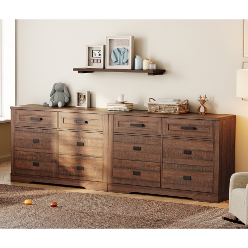 WAMPAT – Commode 2-en-1 pour chambre à coucher avec 12 tiroirs, commode de rangement de 94&nbsp;po de large, range-tout pour vêtements en bois, salle