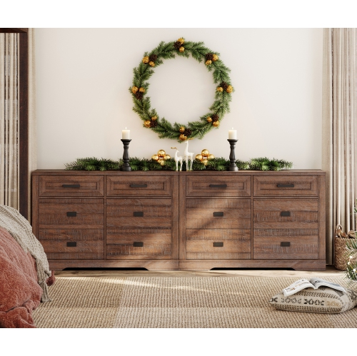 WAMPAT – Commode 2-en-1 pour chambre à coucher avec 12 tiroirs, commode de rangement de 94&nbsp;po de large, range-tout pour vêtements en bois, salle