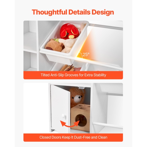 VEVOR 4-Tier Kids Toy Storage and Bookshelf, Large Toy Storage Organizer with 8 Flexible Plastic Bins, Kids Cubby Cabinet with Bookshelf for Study