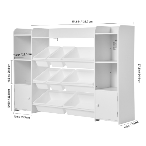 VEVOR 4-Tier Kids Toy Storage and Bookshelf, Large Toy Storage Organizer with 8 Flexible Plastic Bins, Kids Cubby Cabinet with Bookshelf for Study
