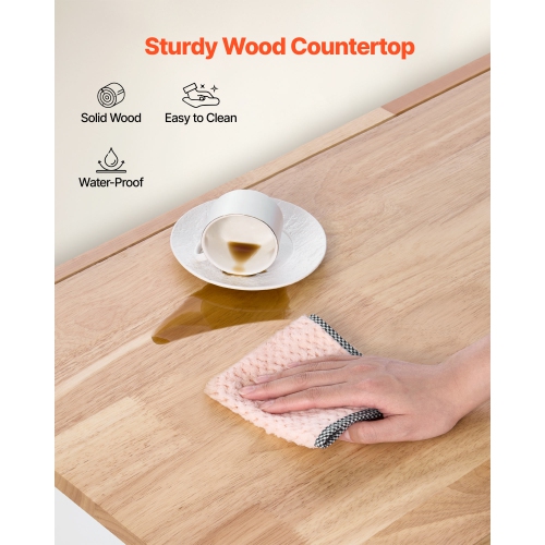 VEVOR 52in Width Kitchen Island Cart, with Solid Wood Top and Storage Cabinet, Mobile Rolling Table with Drop Leaf,Drawers,Spice Towel Rack,Portable