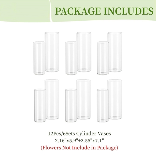 NIERBO 12 Pieces Clear Hurricane Flower Vases for Centerpieces Floating Candle Holder - Modern Table Centerpieces for Wedding Party Living Room Home
