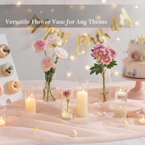 NIERBO 12 Pieces Clear Hurricane Flower Vases for Centerpieces Floating Candle Holder - Modern Table Centerpieces for Wedding Party Living Room Home