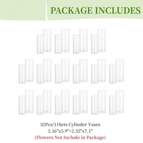 NIERBO 32 Pieces Clear Hurricane Flower Vases for Centerpieces Floating Candle Holder - Modern Table Centerpieces for Wedding Party Living Room Home