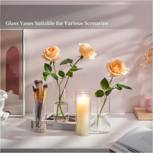NIERBO 32 Pieces Clear Hurricane Flower Vases for Centerpieces Floating Candle Holder - Modern Table Centerpieces for Wedding Party Living Room Home