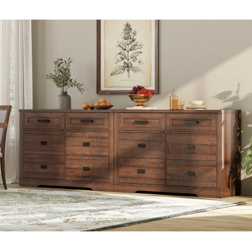 Meuble pour téléviseur de 100&nbsp;po et plus de WAMPAT Farmhouse, commode en bois 2-en-1 avec 6 tiroirs, meuble de divertissement moderne pour