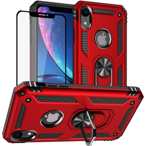 Tasnim Case for iPhone Xs Max Phone Case Cover - Includes Tempered Protective Films with Sliding Window Camera Protection and Ring Phone Holder - Red