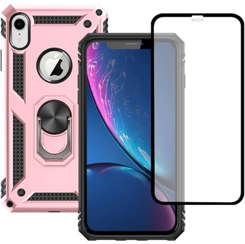 Étui Tasnim pour iPhone Xs Max - Films protecteurs trempé avec protection caméra à fenêtre coulissante et support téléphone Ring - Rose doré