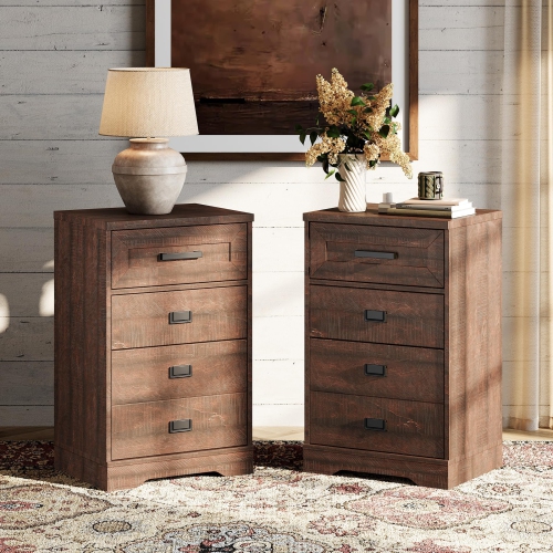 WAMPAT 2 Pack High Night Stand Side Table for Bed Room 3 Drawers Dresser End Table for Living Room Office,Rustic Brown