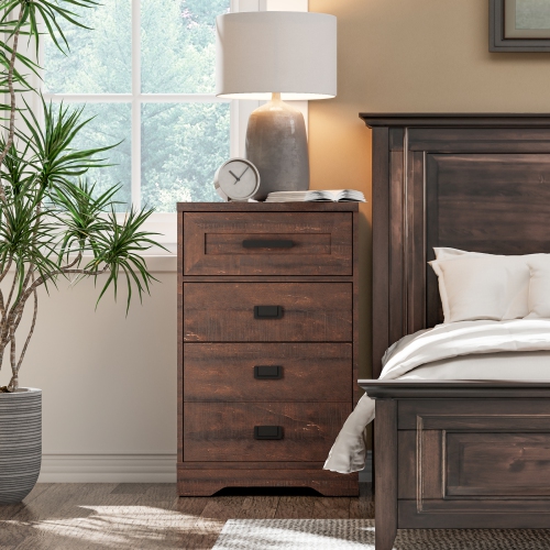 WAMPAT 2 Pack High Night Stand Side Table for Bed Room 3 Drawers Dresser End Table for Living Room Office,Rustic Brown