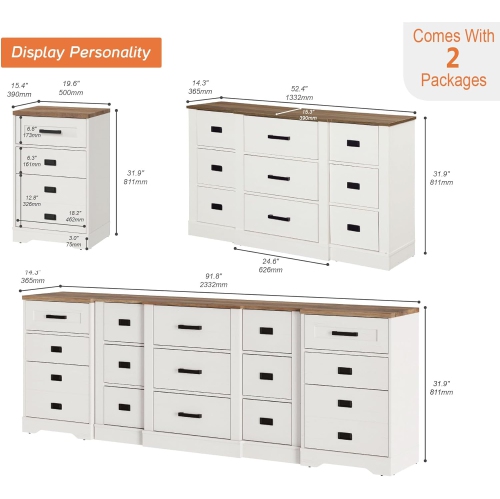 WAMPAT Farmhouse TV Stand for up to 100 inch TV, 3 in 1 TV Console Cabinet with 15 Drawers,Modern Entertainment Center with Storage Cabinets for