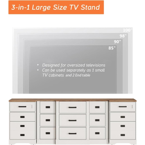 WAMPAT Farmhouse TV Stand for up to 100 inch TV, 3 in 1 TV Console Cabinet with 15 Drawers,Modern Entertainment Center with Storage Cabinets for