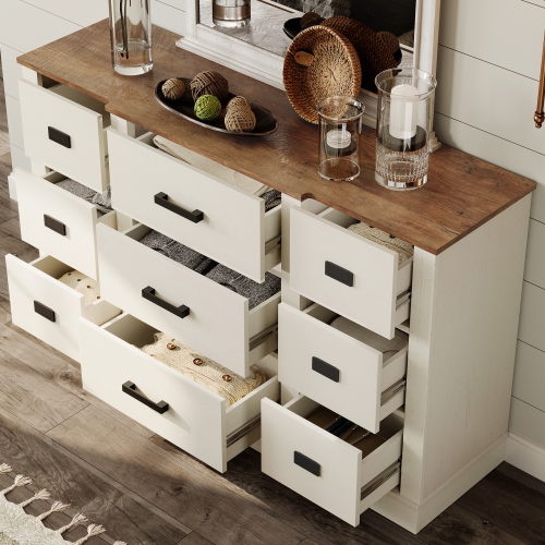 WAMPAT Farmhouse TV Stand for up to 100 inch TV, 3 in 1 TV Console Cabinet with 15 Drawers,Modern Entertainment Center with Storage Cabinets for