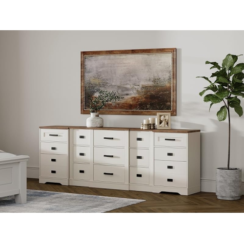 WAMPAT Farmhouse TV Stand for up to 100 inch TV, 3 in 1 TV Console Cabinet with 15 Drawers,Modern Entertainment Center with Storage Cabinets for